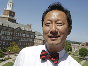 FILE - Then-University of Cincinnati president Santa Ono poses on campus in Cincinnati on Sept. 4, 2013. The University of Michigan will name Santa Ono, president and vice chancellor of the University of British Columbia, as its new president, two sources told The Associated Press on Wednesday, July 13, 2022. Ono has led the Canadian school since 2016. Before that, he served as president of the University of Cincinnati and senior vice provost and deputy to the provost at Emory University.