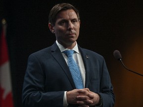 Conservative leadership candidate Patrick Brown answers journalists' questions at the end of the Conservative Party of Canada English leadership debate in Edmonton, Alta.