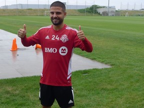 Newly signed Italian star forward Lorenzo Insigne poses in Toronto FC colours at the TFC training centre in Toronto on Friday July 1, 2022. The spotlight is on Insigne and Federico Bernardeschi as Toronto FC hosts expansion Charlotte FC on Saturday.