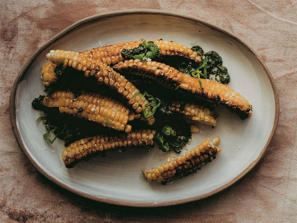 Cook this: Curly corn ribs with zhoug and shishitos from Peak Season