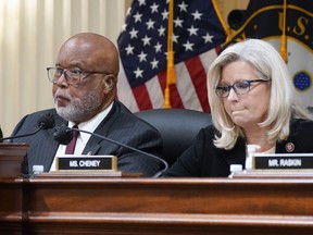 Chairman Bennie Thompson, D-Miss., and Vice Chair Liz Cheney, R-Wyo., listen as the House select committee investigating the Jan. 6 attack on the U.S. Capitol holds a hearing at the Capitol in Washington, Tuesday, July 12, 2022.