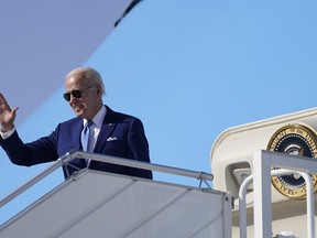 President Joe Biden waves before departure, July 16, 2022, in Jeddah, Saudi Arabia.