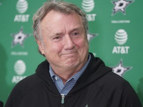 Coach Rick Bowness smiles while speaking to reporters during a season-ending media availability at the team's headquarters in Frisco, Texas, Tuesday, May 17, 2022.&ampnbsp;The Winnipeg Jets have made it official, hiring Rick Bowness as their head coach. The 67-year-old Bowness spent most of the past three NHL seasons coaching the Dallas Stars.