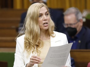 Sports Minister Pascale St-Onge stands during Question Period in the House of Commons on Parliament Hill in Ottawa on Tuesday, June 14, 2022.