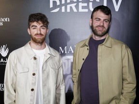File - The Chainsmokers arrive at the day one of Maxim Big Game Weekend on Feb. 11, 2022, in Los Angeles. One of The Chainsmokers' latest hits is "High" and they're hoping to live up to their lyrics. The hit-making duo of Drew Taggart and Alex Pall have signed up to get into a pressurized capsule tethered to a stratospheric balloon in a few years and perform some 20 miles above the Earth.