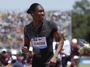 FILE - South Africa's Caster Semenya smiles after winning the women's 800-meter race during the Prefontaine Classic, an IAAF Diamond League athletics meeting, in Stanford, Calif. USA, Sunday, June 30, 2019. Semenya was listed on Friday, July 8, 2022 to compete at next week's world championships in Oregon, potentially setting up a surprise return to the big stage for the two-time Olympic champion and one of the most contentious athletes.