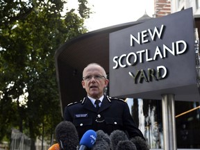 FILE - Metropolitan Police Assistant Commissioner Mark Rowley speaks to the media in London, Sept. 15, 2017. Veteran counterterrorism police officer Mark Rowley will be the new chief of London's troubled Metropolitan Police, the British government said Friday, July 8 2022. Rowley, who was head of counterterrorism at the force between 2014 and 2018, becomes commissioner of Scotland Yard after a string of controversies undermined public confidence in the country's largest police force.