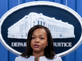 FILE - Assistant Attorney General for Civil Rights Kristen Clarke speaks at a news conference at the Department of Justice in Washington, on Aug. 5, 2021. The U.S. Justice Department has opened an investigation into the Maryland State Police to determine if the agency engaged in racially discriminatory hiring and promotion practices, federal prosecutors announced Friday, July 15, 2022.