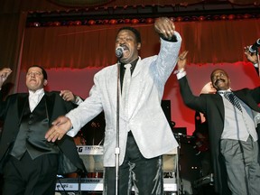FILE - The Delfonics, from left, Randy Cain, William "Poogie" Hart, and brother Wilbert Hart, perform at the Rhythm & Blues Foundation's 14th annual Pioneer Awards in Philadelphia on June 29, 2006, where they received an award. Hart, a founder of the Grammy-winning trio, has died at age 77. His son Hadi told The New York Times that Hart died July 14, 2022, at Temple University Hospital in Philadelphia from complications during surgery.
