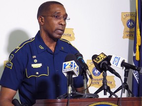 FILE - Col. Lamar Davis, superintendent of the Louisiana State Police, speaks during a news conference, Friday, May 21, 2021, in Baton Rouge, La. Davis told WAFB-TV in an interview on July 7, 2022, that he was pulled over for speeding on Interstate 10 west of Baton Rouge in late June but was not ticketed by one of his own officers. Davis apologized and said: "I need to slow my butt down."