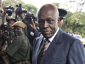 FILE - In this April 12, 2008, file photo, Angola President José Eduardo dos Santos arrives at the Mulungushi International Conference Center in Lusaka, Zambia. Spanish prosecutors said Thursday, July 7, 2022, they have decided to look into allegations by a daughter of dos Santos that a conspiracy is behind her father's serious illness, which has left him in a coma in a Barcelona clinic. Dos Santos voluntarily stepped down as head of state of his Southwest African country in 2017, when his health began failing after almost 40 years in power.
