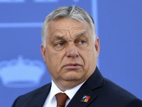 Hungary President Viktor Orban arrives at the NATO Heads of State summit in Madrid, Thursday, June 30, 2022. North Atlantic Treaty Organization heads of state are meeting for the final day of a NATO summit in Madrid on Thursday.