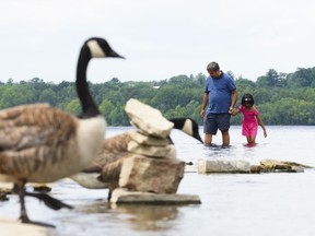 A family cools off in the Ottawa River in Ottawa on Wednesday, July 20, 2022. Environment Canada has issued heat warnings for a second day across a large part of Ontario, including some northern regions. Temperatures are expected to reach or surpass 30C and hit the upper thirties when combined with humidity.THE CANADIAN PRESS/Sean Kilpatrick