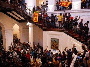 Demonstrators protest inside the President's House premises, after President Gotabaya Rajapaksa fled, amid the country's economic crisis, in Colombo, Sri Lanka July 9.