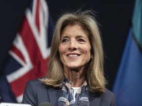 United States' Ambassador to Australia Caroline Kennedy speaks on her arrival at Sydney International Airport in Sydney, Friday, July 22, 2022. Kennedy said the United States needs to engage more with the Pacific region at a time that China is asserting its presence.