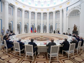 Russian President Vladimir Putin attends a meeting with parliamentary leaders in Moscow, Russia July 7, 2022.