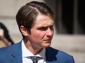 Former Vancouver Canucks NHL hockey player Jake Virtanen leaves B.C. Supreme Court after testifying at his sexual assault trial, in Vancouver, on Thursday, July 21, 2022.