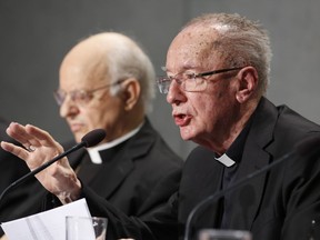 FILE - Brazilian Cardinal Claudio Hummes, General Rapporteur for the Synod of Bishops for the Pan-Amazon region, speaks during a press conference announcing a Synod of Bishops for the Pan-Amazon region at the Vatican, Oct. 3, 2019. Hummes died on Monday, June 4, 2022 at age 88.
