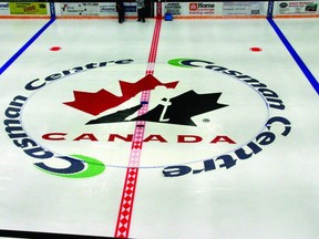 The Hockey Canada logo at centre ice.