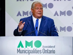 Ontario Premier Doug Ford speaks at the Association of Municipalities Ontario AGM on Aug. 15. Errol McGihon/Postmedia