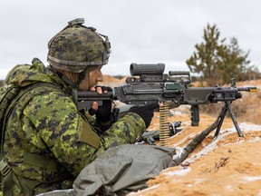 Members of Canadian army during Crystal Arrow 2022 exercise  on March 7, 2022 in Adazi, Latvia.  (Photo by Paulius Peleckis/Getty Images)