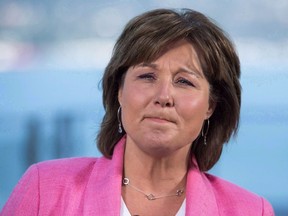 Former B.C. premier Christy Clark speaks to media in Vancouver, B.C., on Monday, July 31, 2017.&ampnbsp;Clark says Prime Minister Justin Trudeau divided Canadians over his handling of the truckers' convoy, and that the federal Conservatives are running to the extremes. THE&ampnbsp;CANADIAN PRESS/Ben Nelms