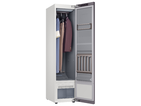 Samsung's steamer cabinet, the AirDresser, is Wi-Fi connected and can be activated via an app.  The unit plugs into a standard 120V outlet and no water line is required, making it easy to install in a closet.