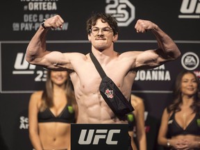 Olivier&ampnbsp;Aubin-Mercier&ampnbsp;is just two wins away from US$1 million and the PFL lightweight title. Aubin-Mercier poses on the scale ahead of his bout against Gilbert Burns in Toronto on Friday December 7, 2018.