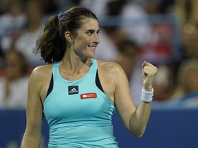 Rebecca Marino, of Canada, reacts after winning a first-round match against Venus Williams, of the United States, at the Citi Open tennis tournament in Washington, Monday, Aug. 1, 2022. Marino advanced to the quarterfinals of the Citi Open tennis tournament with a 6-3, 3-6, 6-1 win over Germany's Andrea Petkovic on Wednesday.THE CANADIAN PRESS/AP-Carolyn Kaster