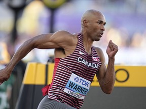 Damian Warner, of Canada, competes in a heat in the decathlon 400-metre run at the World Athletics Championships on Saturday, July 23, 2022, in Eugene, Ore.