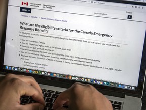 A page on the federal government's Canada Emergency Response Benefit (CERB) website in 2020.