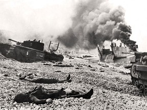 The beach of Dieppe is a scene of devastation following the ill-fated raid on Aug. 19, 1942, that resulted in the wounding and deaths of more than 3,300 Canadian troops and the capture of almost 2,000 by the Germans.