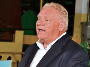Ontario Premier Doug Ford speaks at an announcement in Stratford on Aug. 4, 2022.