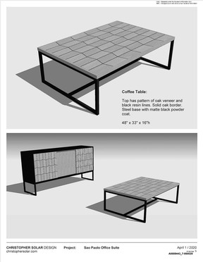 Ein Anrichte- und Couchtisch-Set von Christopher Solar im Wert von 7.900 USD, das im April 2020 von Global Affairs Canada für das Büro des Missionsleiters in der kanadischen Botschaft in Sao Paolo, Brasilien, gekauft wurde.