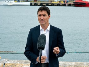 Prime Minister Justin Trudeau speaks during a visit to Les Îles-de-la-Madeleine, Que., Aug. 19, 2022.  "Canada has a long-standing position around China and Taiwan that we will ensure to respect," he said.