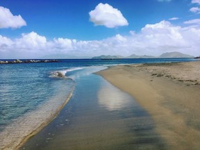 A beach on the twin Caribbean islands of St. Kitts and Nevis.