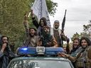 Taliban fighters celebrate one year since the Taliban seized the Afghan capital of Kabul, Aug. 15, 2022
