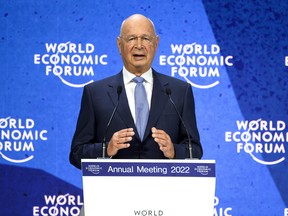 World Economic Forum founder Klaus Schwab speaks  during the WEF annual meeting in Davos on May 23, 2022. "There are a ton of Conservative Party (of Canada) members that are very anti-WEF," says a Conservative source.