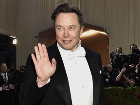 FILE - Elon Musk attends The Metropolitan Museum of Art's Costume Institute benefit gala on May 2, 2022, in New York. Musk caused a stir among Manchester United fans by tweeting that he was buying the English soccer team, then saying several hours later that it was just part of a long-running joke.