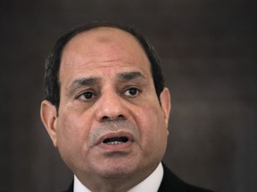 FILE - Egyptian President Abdel Fattah el-Sisi speaks during a press conference in Bucharest, Romania, June 19, 2019. President Abdel Fattah el-Sissi of Egypt has announced a Cabinet reshuffle to improve his administration's performance as it faces towering economic challenges stemming largely from Russia's war in Ukraine. The Cabinet shake-up was approved by the parliament in an emergency session Saturday, Aug. 13, 2022.