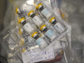 FILE - The monkeypox vaccine is seen inside a cooler during a vaccination clinic at the OASIS Wellness Center, Friday, Aug. 19, 2022, in New York. A man in Indonesia has tested positive for monkeypox, making him the country's first confirmed case of the disease, authorities said late Saturday, Aug. 21, 2022.