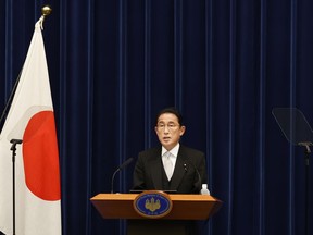 Japanese Prime Minister Fumio Kishida speaks during a press conference at the prime minister's official residence, Wednesday, Aug. 10, 2022, in Tokyo. Kishida reshuffled his Cabinet on Wednesday in an apparent bid to distance his administration from the conservative Unification Church over its ties to the assassinated leader Shinzo Abe and senior ruling party members.