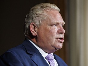 Ontario Premier Doug Ford speaks during a press conference inside Queen's Park in Toronto, Monday, June 27, 2022.