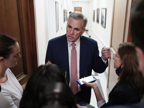 House Minority Leader Kevin McCarthy of Calif. speaks with reporters on Capitol Hill in Washington, Friday, Aug. 12, 2022.