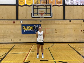 Mali Straker, the flag-bearer for Team Northwest Territories at the opening ceremonies for the 2022 Canada Summer Games in Niagara Region of Ontario from August 6 to 21, and a member on the N.W.T.'s women's basketball team, poses for a photo at Sir John Franklin High School in Yellowknife, N.W.T., on Tuesday, July 26, 2022.