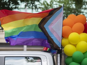 Rainbow flags and coloured balloons are shown at the site where the Montreal Pride parade was supposed to start from in Montreal, Sunday, August 7, 2022. Festival organizers cancelled the parade over concerns for security due to the lack of staff.
