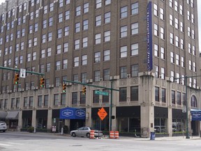 The Hampton Inn photographed, Monday, Aug. 29, 2022, in Indianapolis. Three members of the Dutch Commando Corps, who were training at a center, were shot outside of the hotel in downtown Indianapolis early Saturday morning. The Dutch Defense Ministry says that one has died.