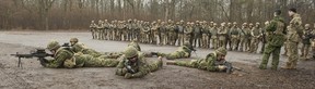 Canadian Armed Forces members demonstrate section patrol techniques to Ukrainian Armed Forces members in 2016 as part of Operation Unifier.