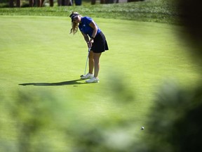 Canada's Maddie Szeryk watches her putt at the 14th hole during the CP Women's Open in Ottawa on Thursday, Aug. 25, 2022.