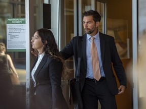 Lawyer Chris Murphy leaves court in Saskatoon, Monday, Aug. 29, 2022. A bail hearing has been scheduled Friday for a Saskatchewan woman accused of faking her death and that of her son and illegally crossing the border into the United States.